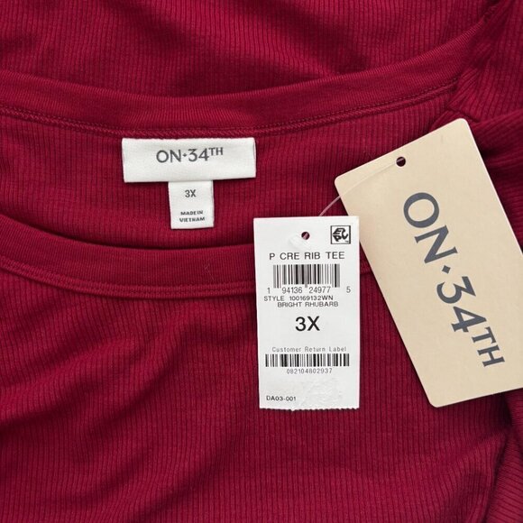 On 34th Plus Size Brick Red Ribbed Long-Sleeve T-Shirt NWT - Picture 7 of 7